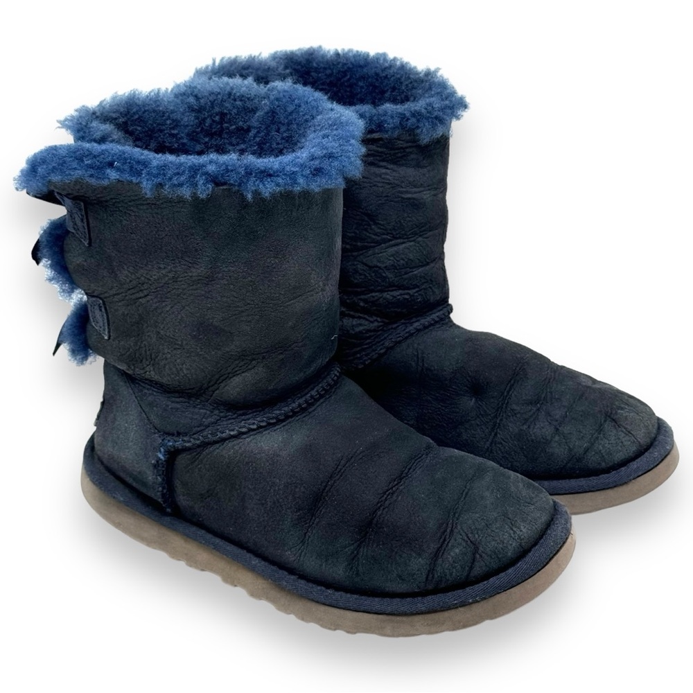 UGG Australia Bailey Bow 1002954 Suede Mid Calf Pull-on Snow Boots Blue US7 EU38